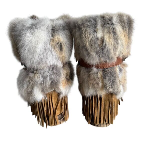 El Vaquero Martha Suede & Rabbit Fur Fringe Boots Size 40 - Picture 4 of 11